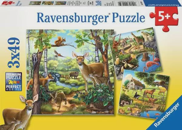 Forest/Zoo/Domestic Animals 3x49 Pc Puzzle