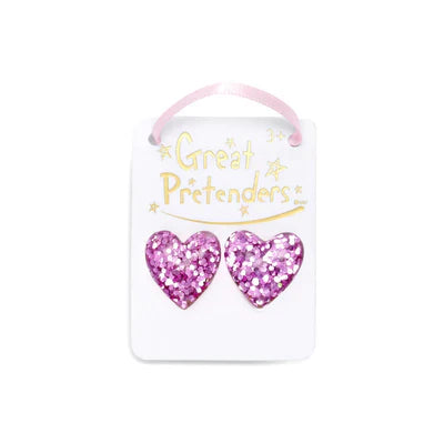 Great Pretenders Boutique Glitter Hearts Clip-On Earrings 2pc