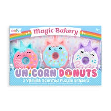 Magic Bakery Unicorn Donuts: Vanilla Scented Puzzle Erasers (Set of 3)